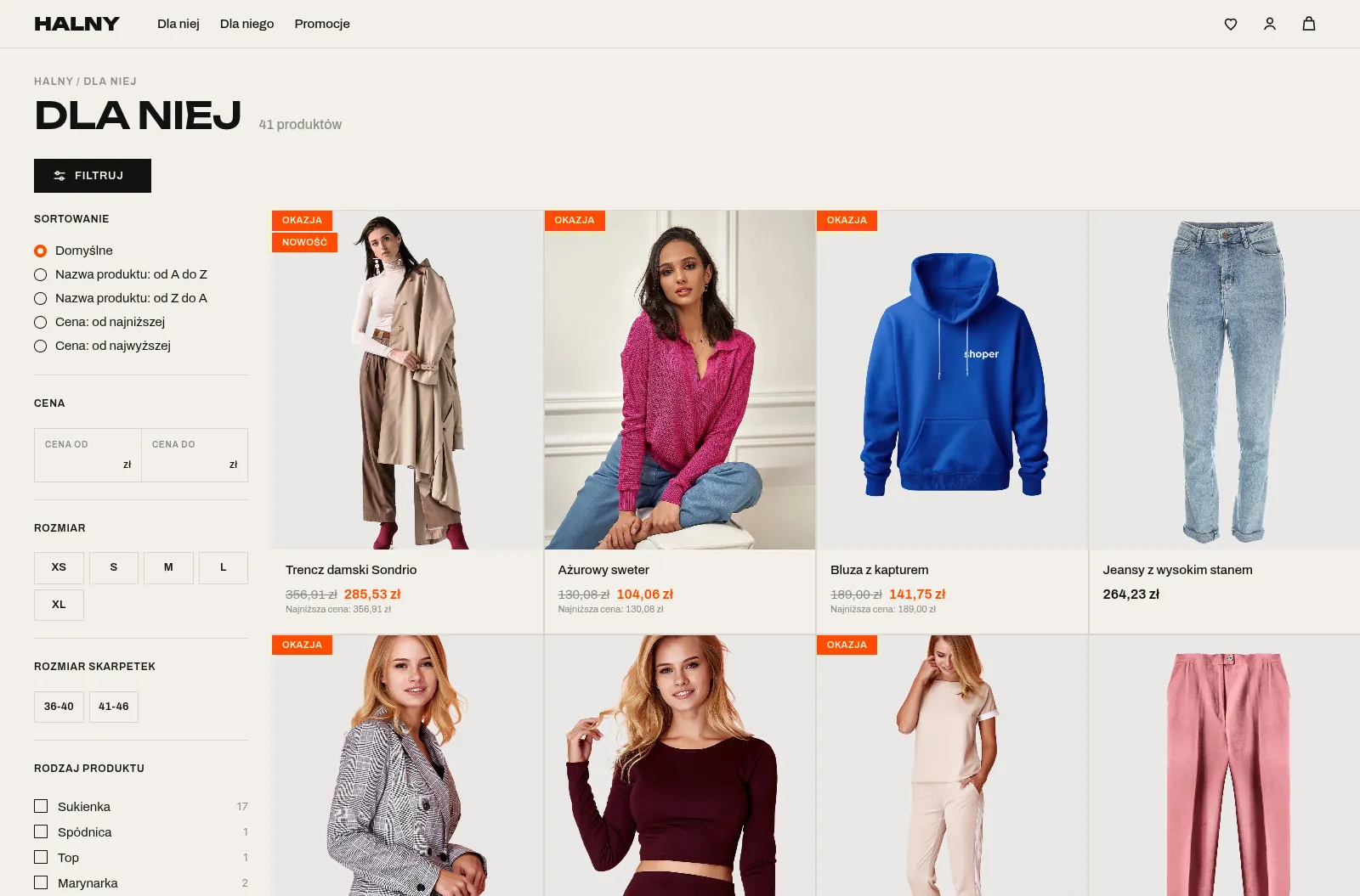 Listing z filtrami